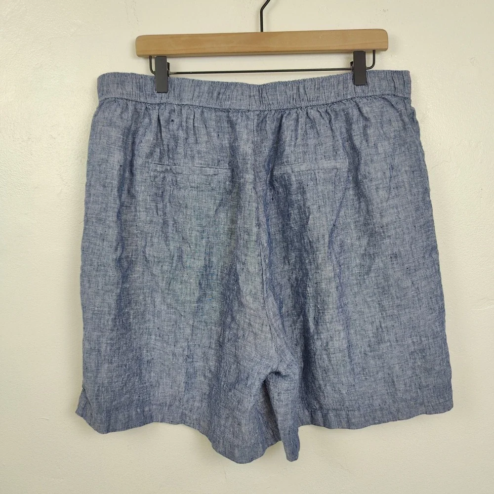 Tahari Shorts Womens Plus Size 1X‎ Blue 100% Linen Drawstring Coastal Summer